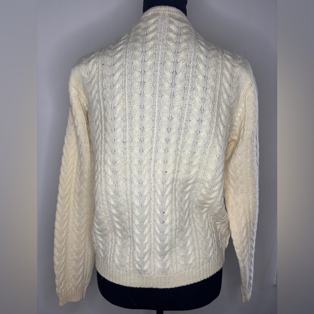 Vintage Robert Scott 100% Wool Cable Knit Fisherman Button Up Sweater SZ Med - Picture 4 of 5